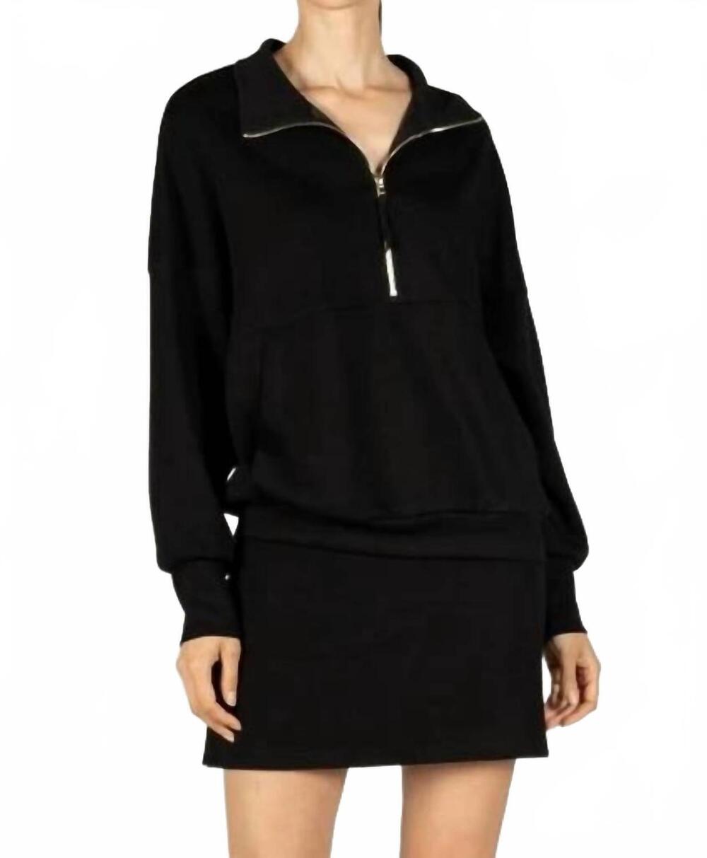 NEW BEFORE YOU COLLECTION scuba modal zip up pullover top in black